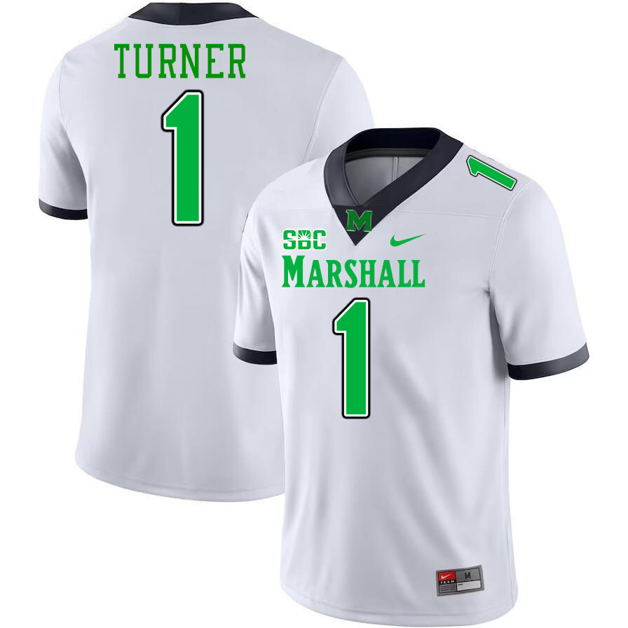 Marshall Thundering Herd #1 Zion Turner College Football Jerseys Stitched-White Marshall Thundering Herd #1 Zion Turner College Football Jerseys Stitched-White
